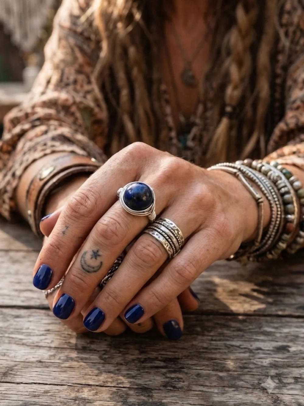 Solidate  Silver wire wrapped Ring with Deep Blue size 8